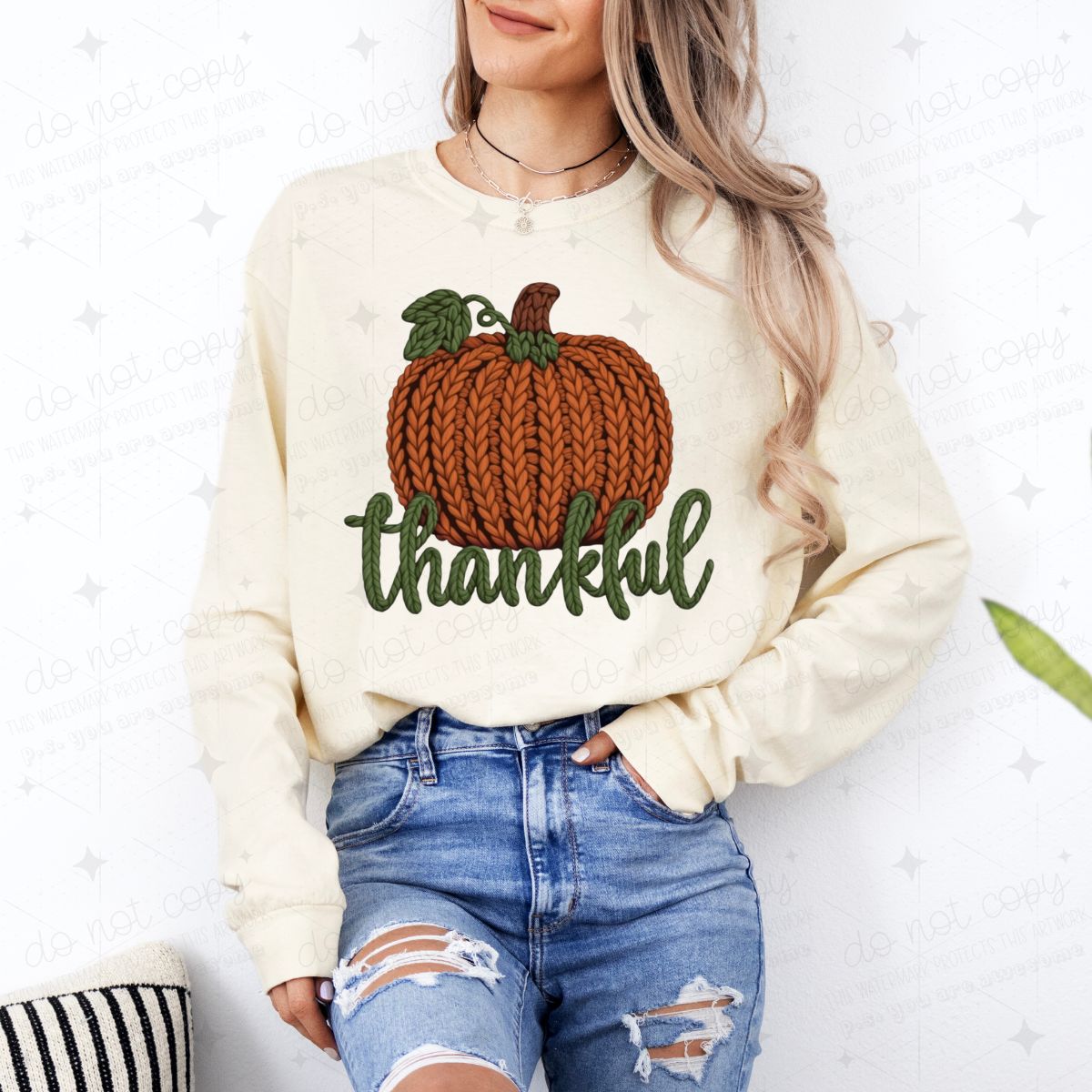 PUMPKIN THANKFUL - FAUX YARN - COMPLETED TEE
