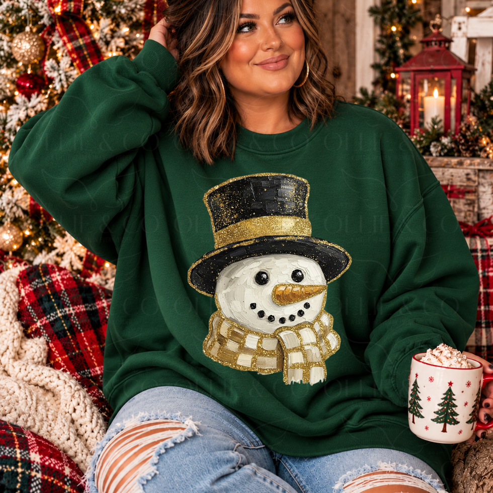 GOLD GLITTER SNOWMAN - FAUX PAINT - DTF TRANSFER