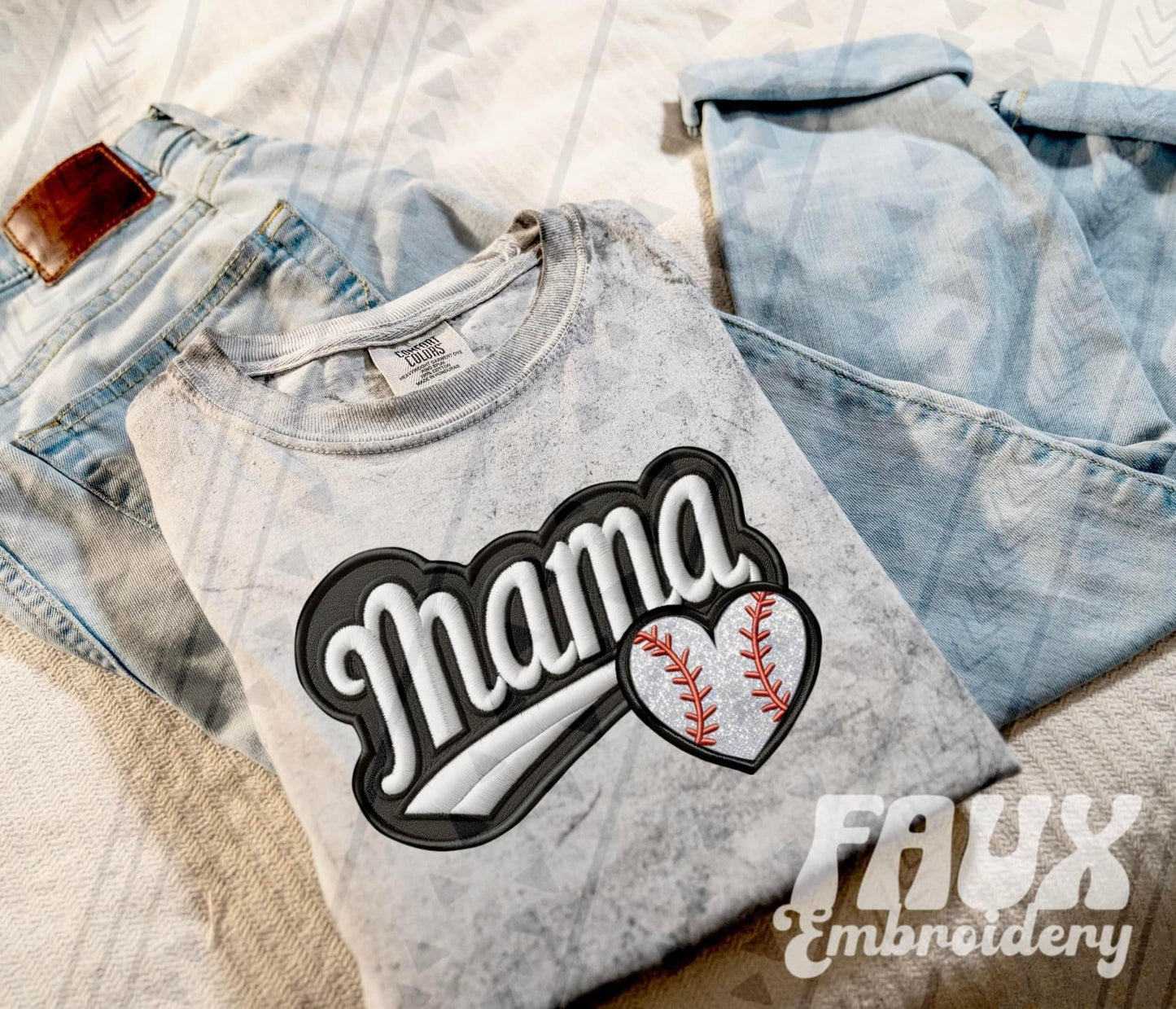 Faux Embroidered Mama Varsity Color Blast Tee
