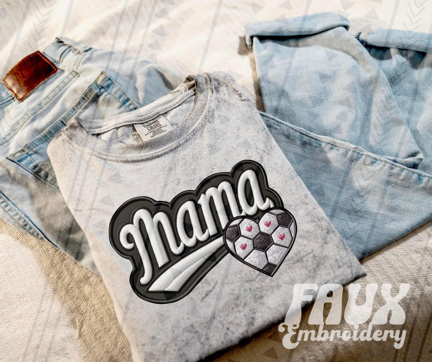 Faux Embroidered Mama Varsity Color Blast Tee