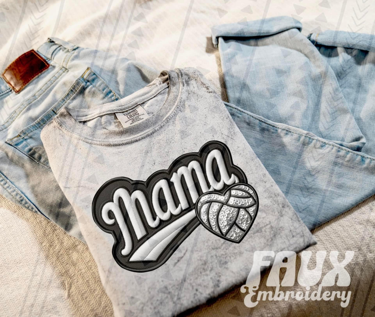 Faux Embroidered Mama Varsity Color Blast Tee