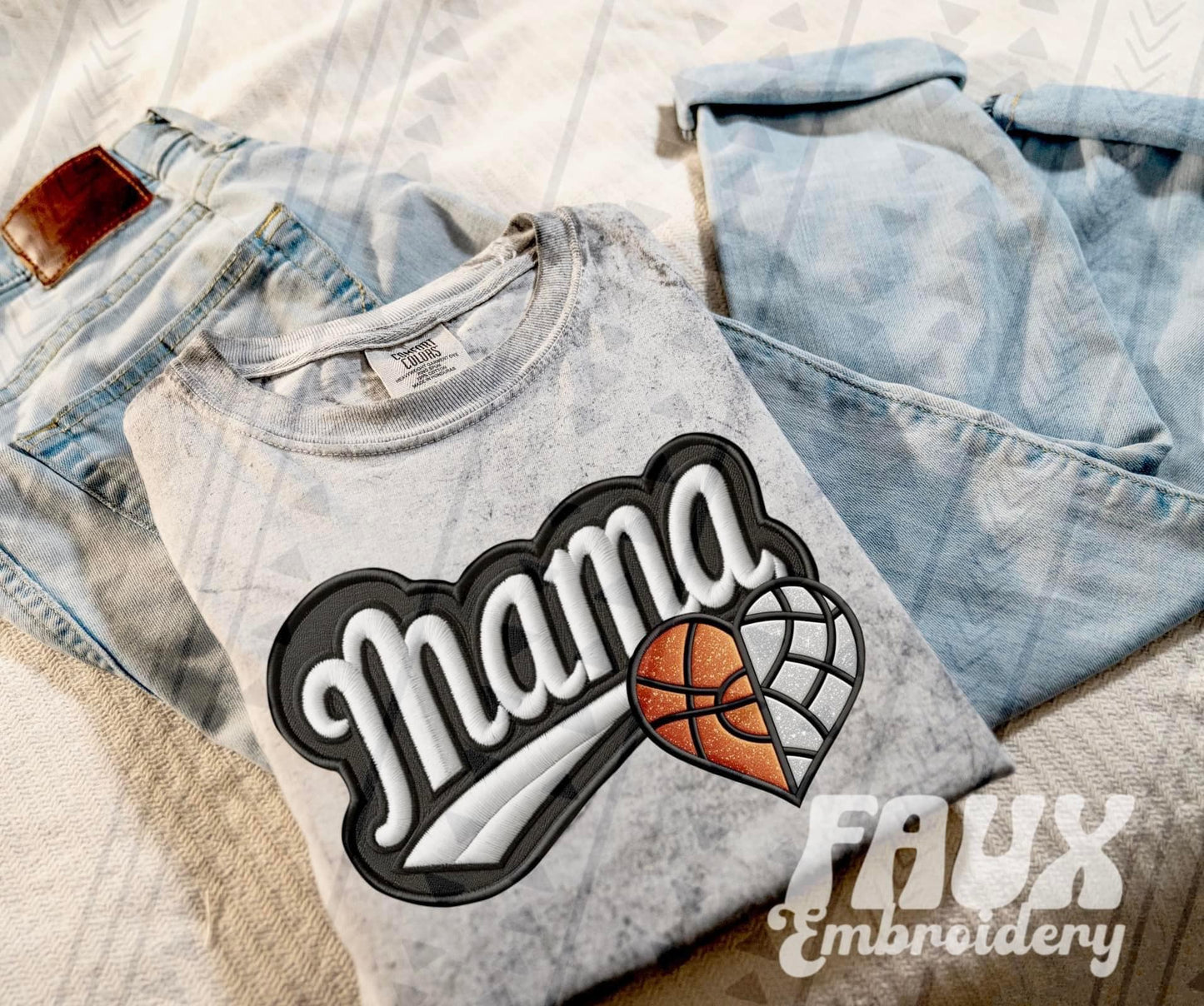 Faux Embroidered Mama Varsity Color Blast Tee