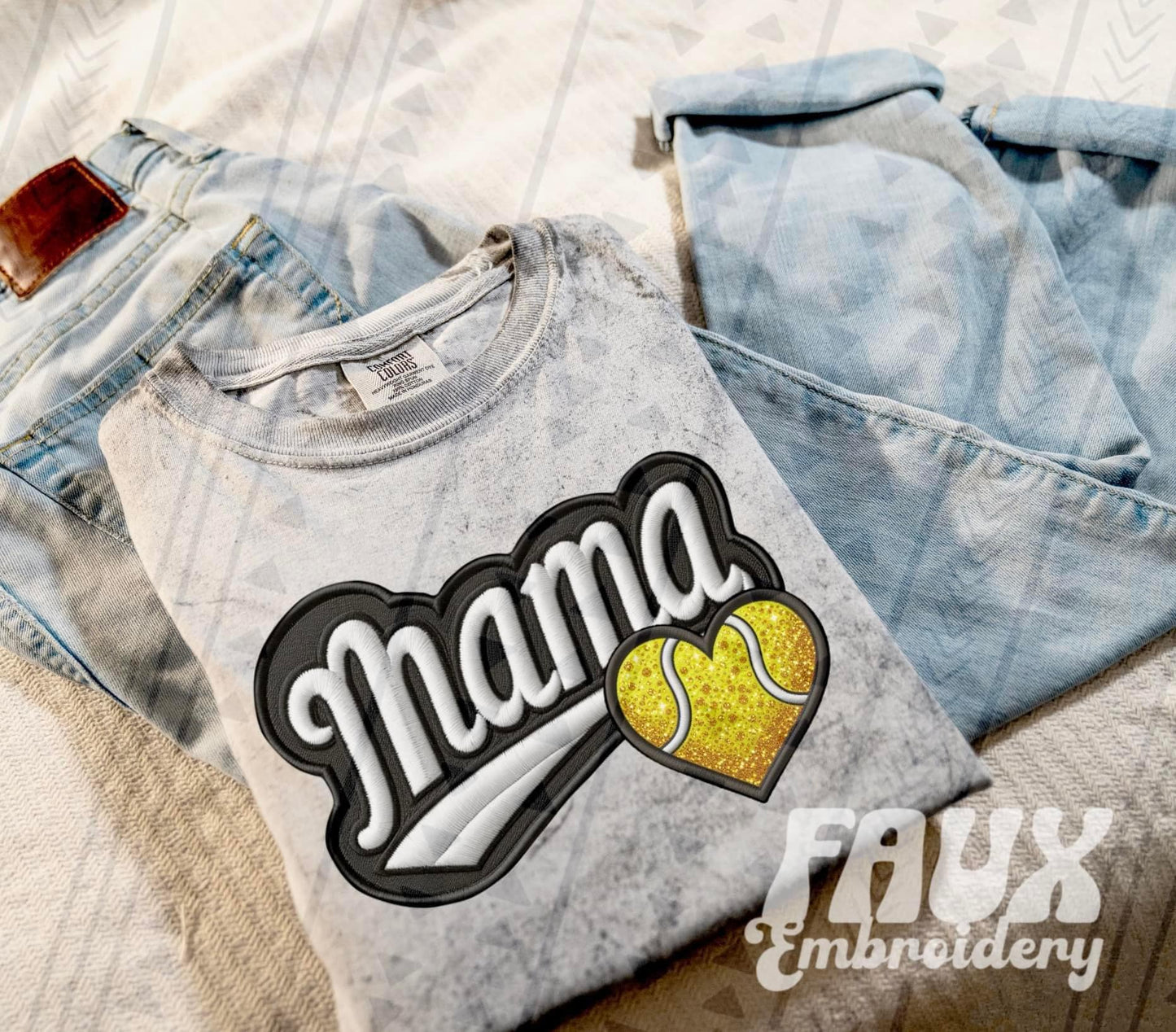 Faux Embroidered Mama Varsity Color Blast Tee