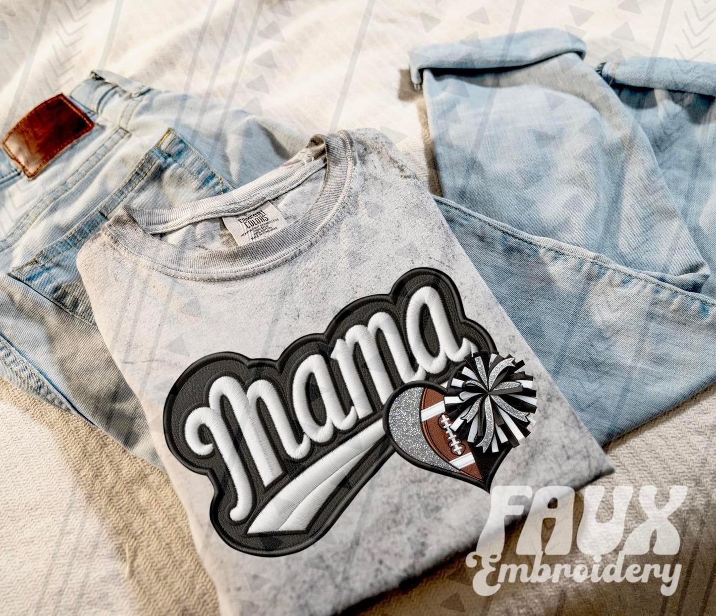 Faux Embroidered Mama Varsity Color Blast Tee