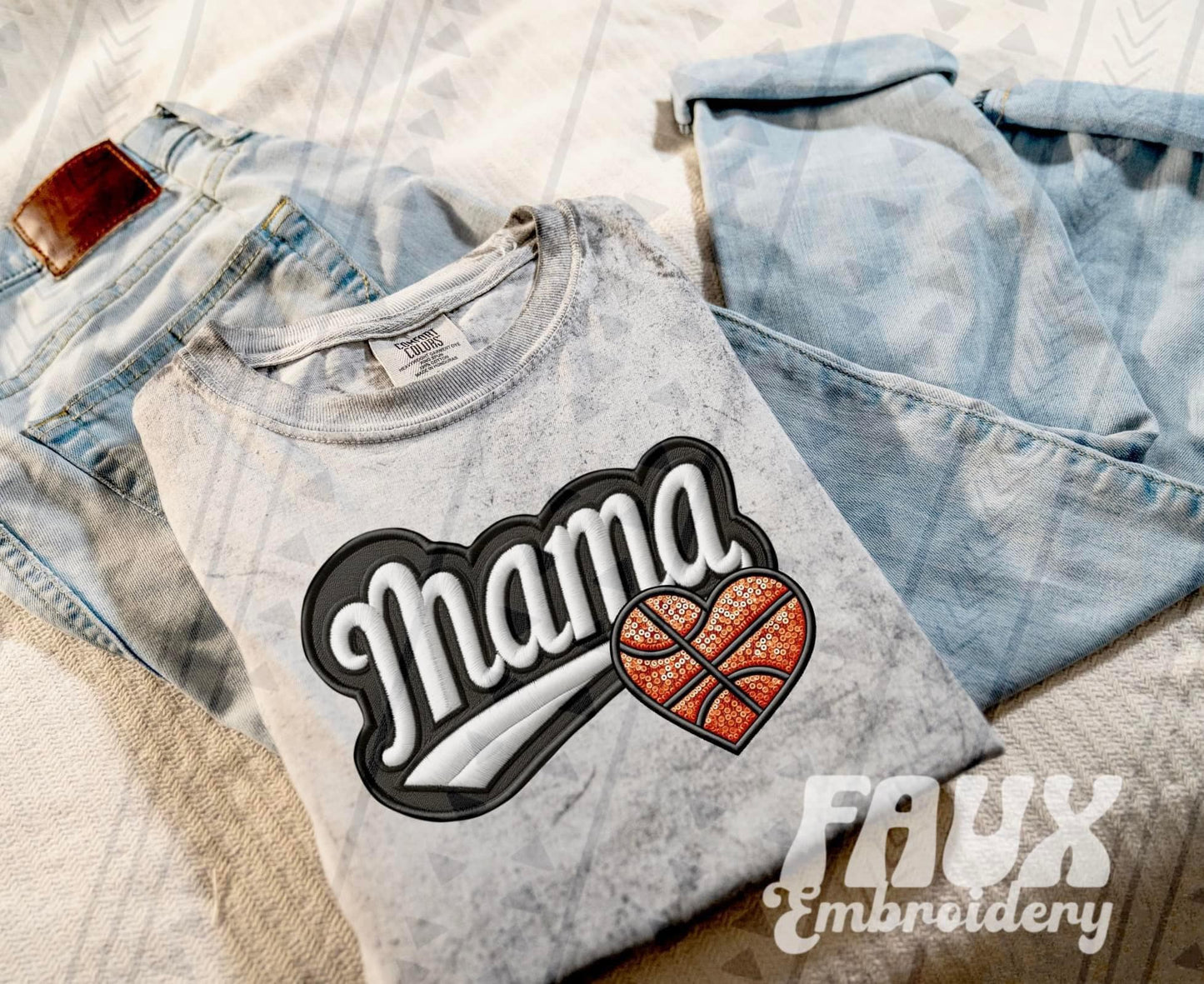 Faux Embroidered Mama Varsity Color Blast Tee