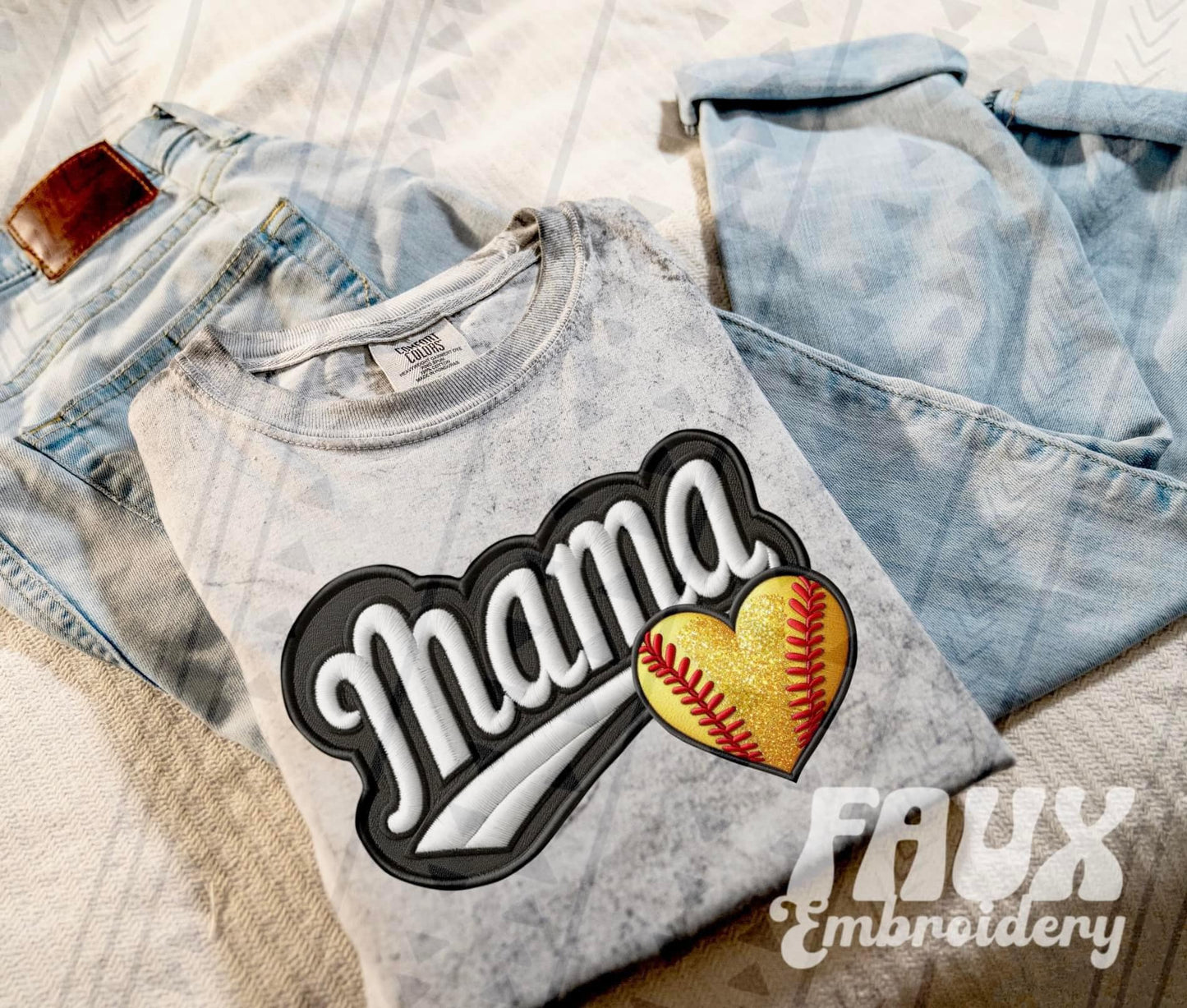 Faux Embroidered Mama Varsity Color Blast Tee