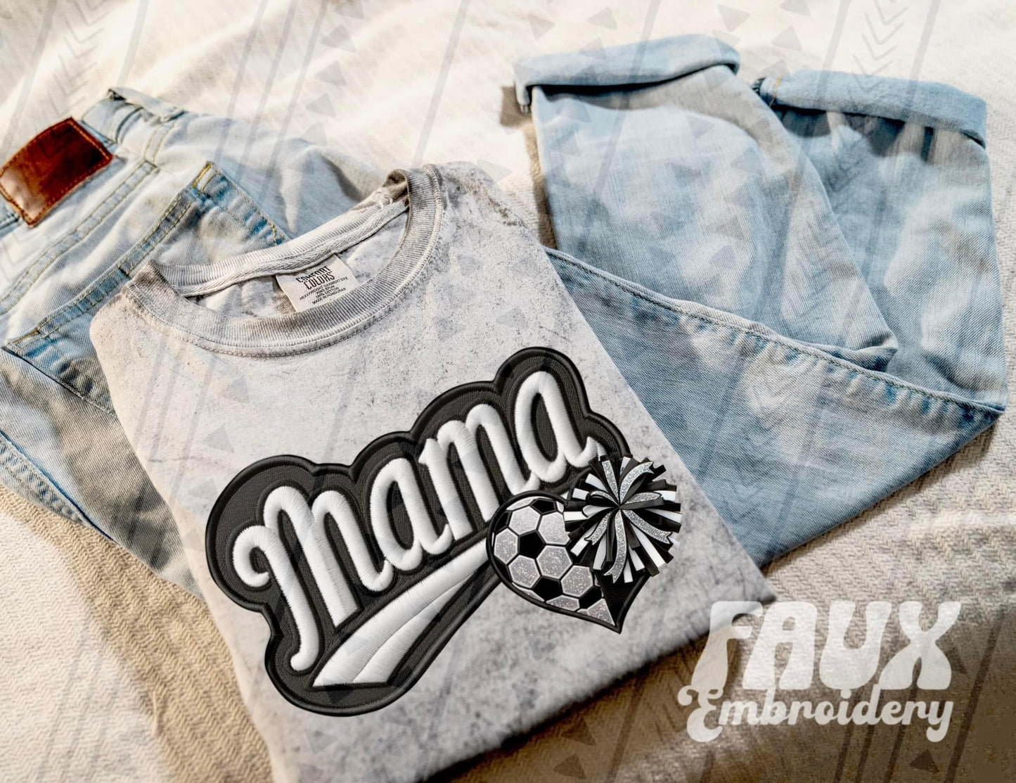 Faux Embroidered Mama Varsity Color Blast Tee