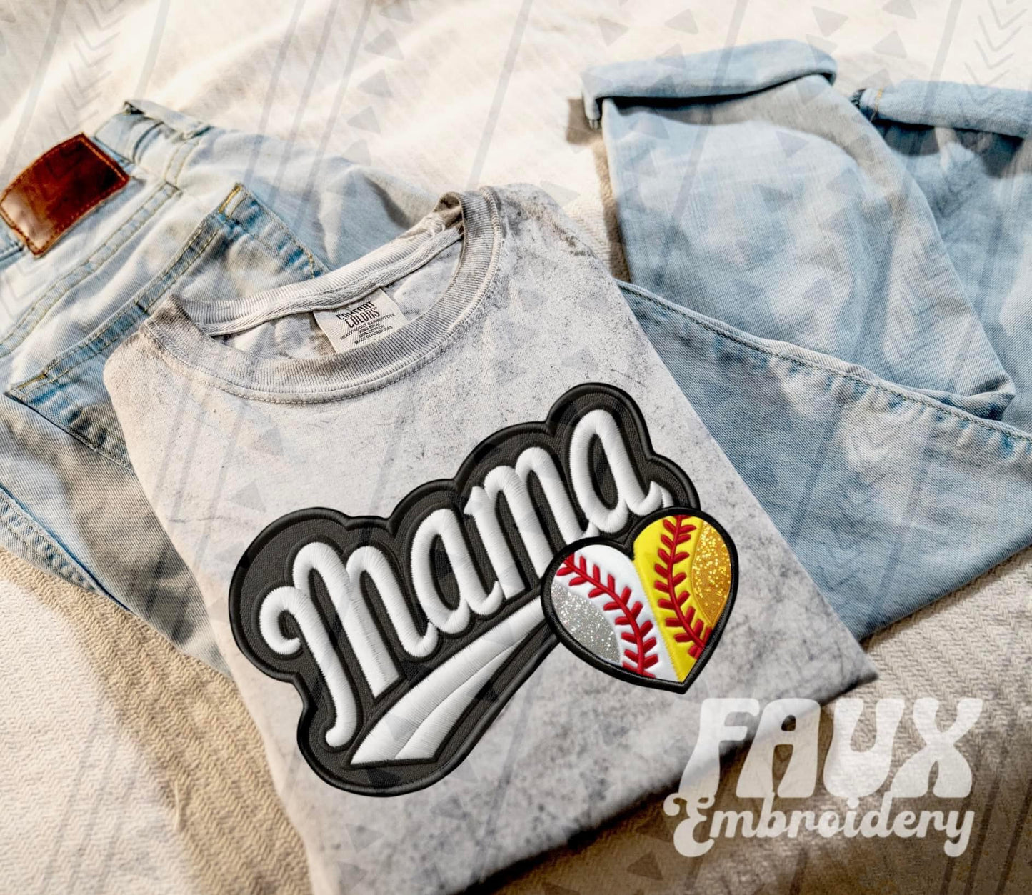 Faux Embroidered Mama Varsity Color Blast Tee