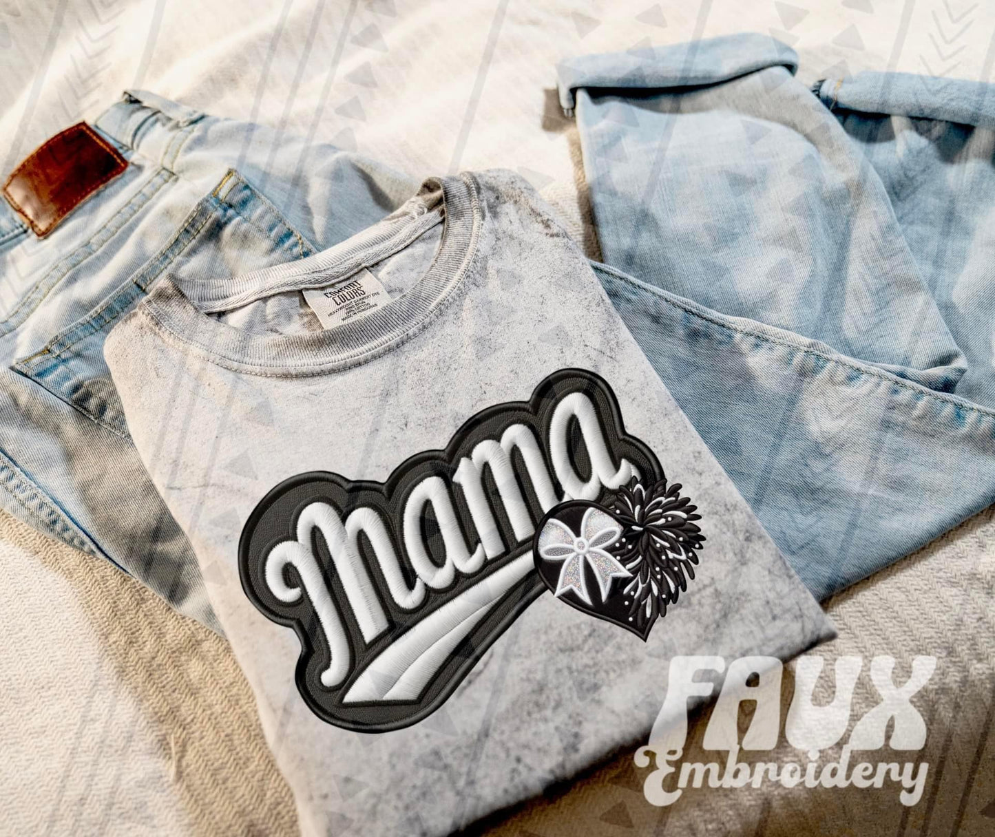 Faux Embroidered Mama Varsity Color Blast Tee