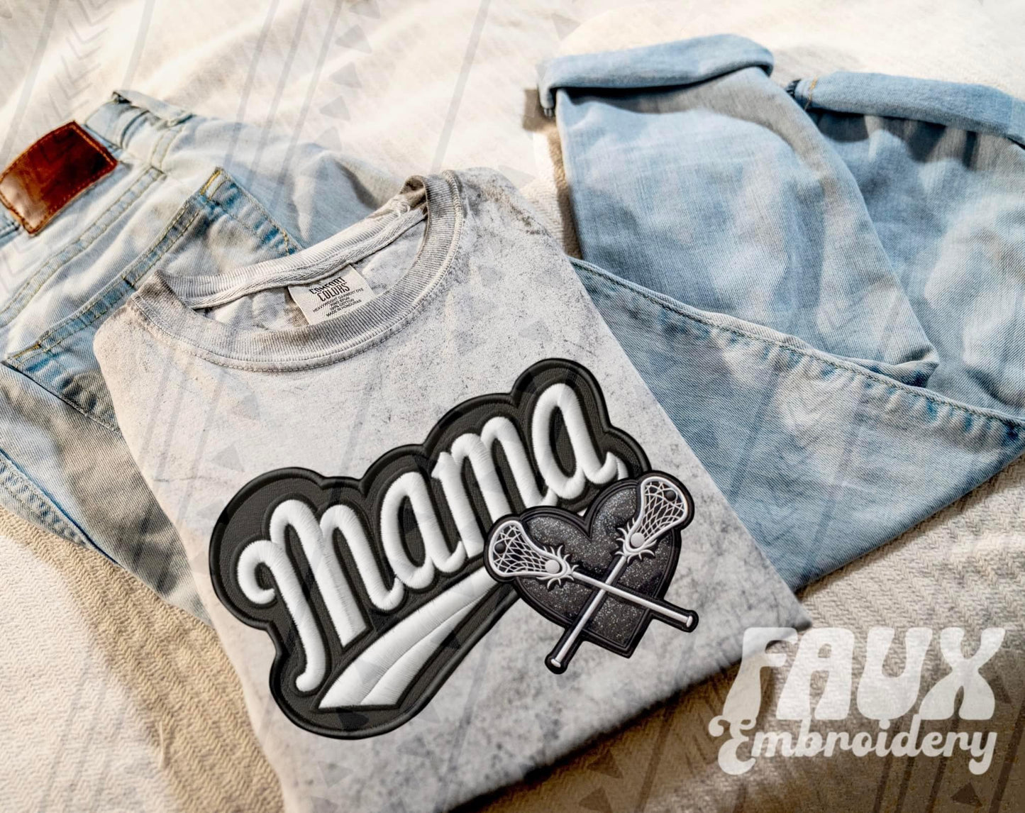 Faux Embroidered Mama Varsity Color Blast Tee