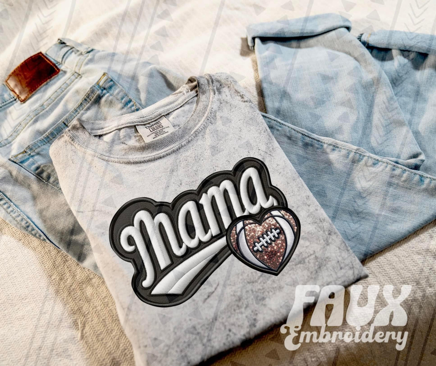 Faux Embroidered Mama Varsity Color Blast Tee