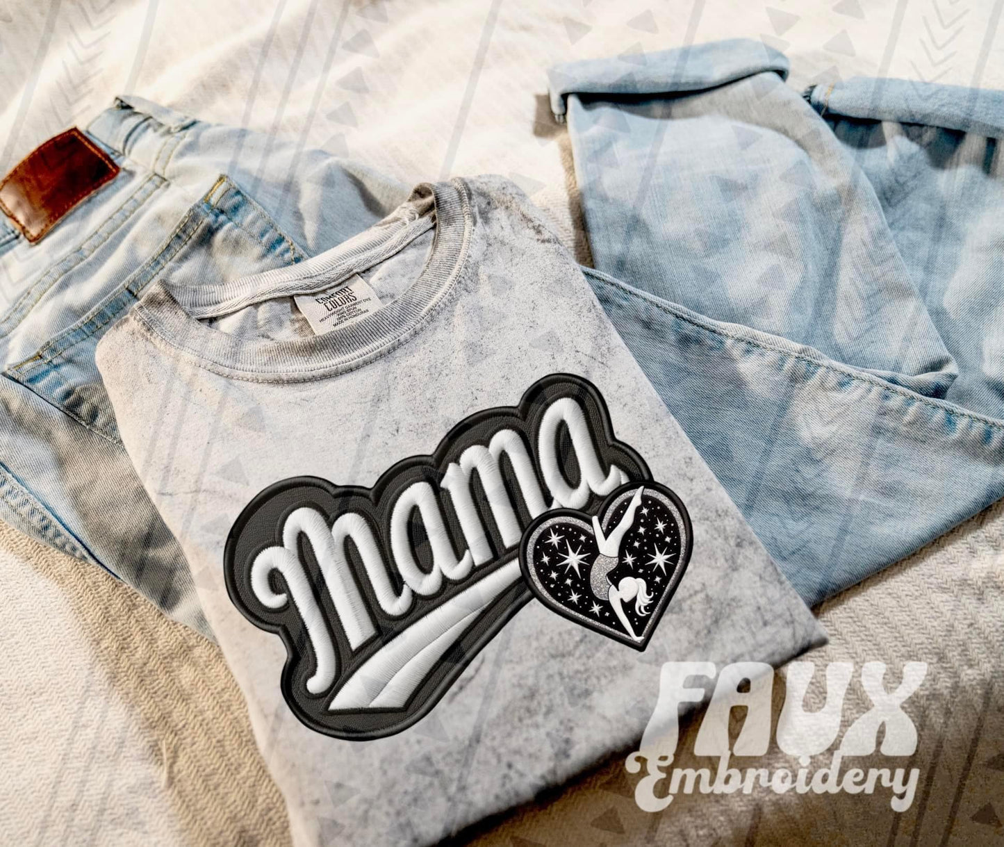 Faux Embroidered Mama Varsity Color Blast Tee