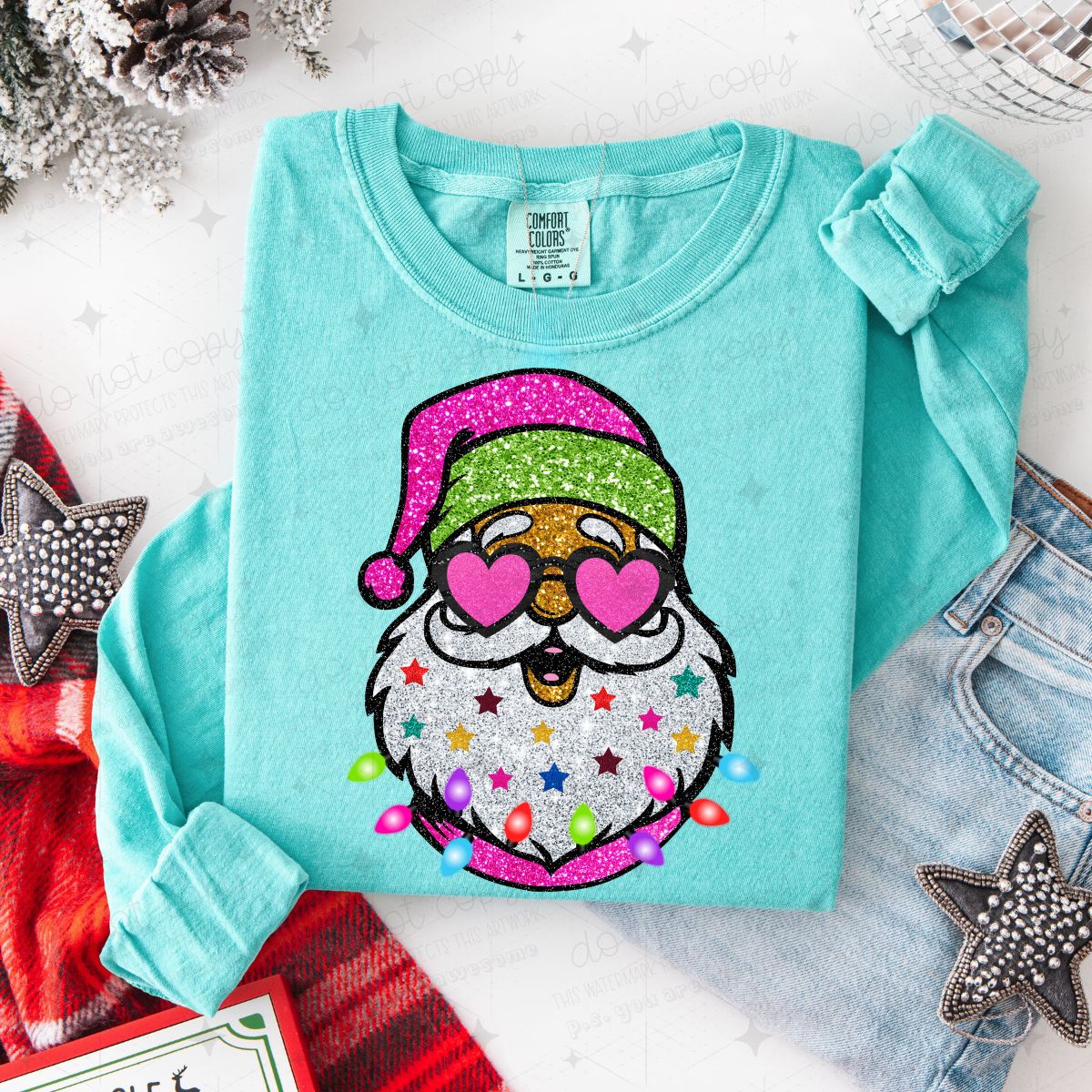 COOL SANTA - FAUX GLITTER - DTF TRANSFER