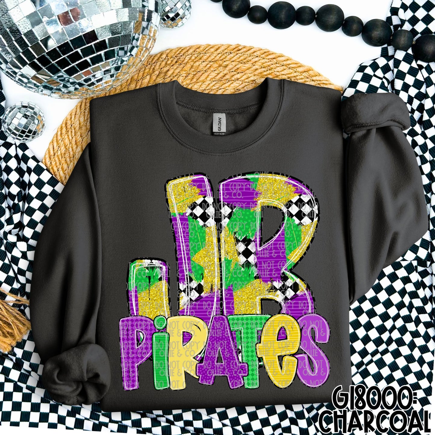 MARDI GRAS INITIAL & MASCOT NAMES - CUSTOM TRANSFER