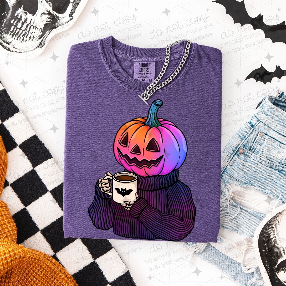 PUMPKIN HEAD WITH COFFEE - DTF TRANSFER