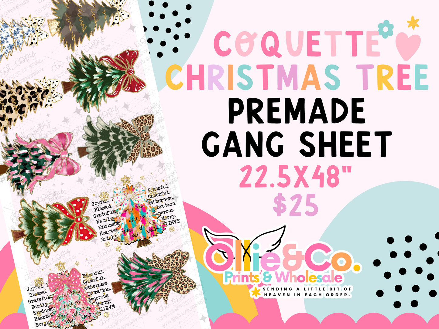 Coquette Christmas Trees Premade Gang Sheet 22.5x48