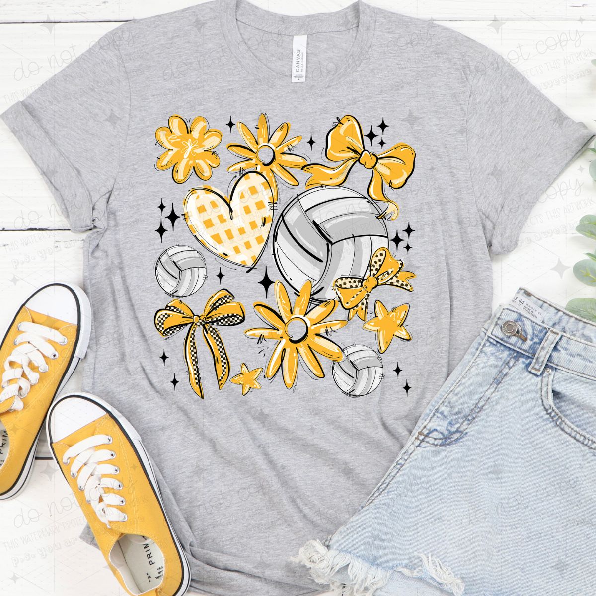 COQUETTE VOLLEYBALL DOODLE - YELLOW - DTF TRANSFER