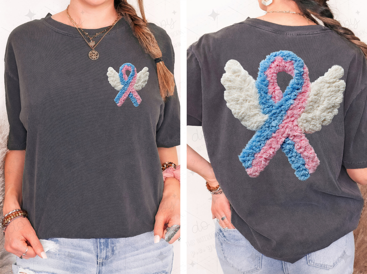 INFANT LOSS WINGS FAUX YARN - FRONT & BACK - *OLLIE & CO. EXCLUSIVE* - COMPLETED TEE