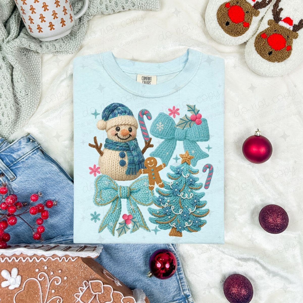 COQUETTE BLUE WINTER DOODLE - FAUX YARN - DTF TRANSFER