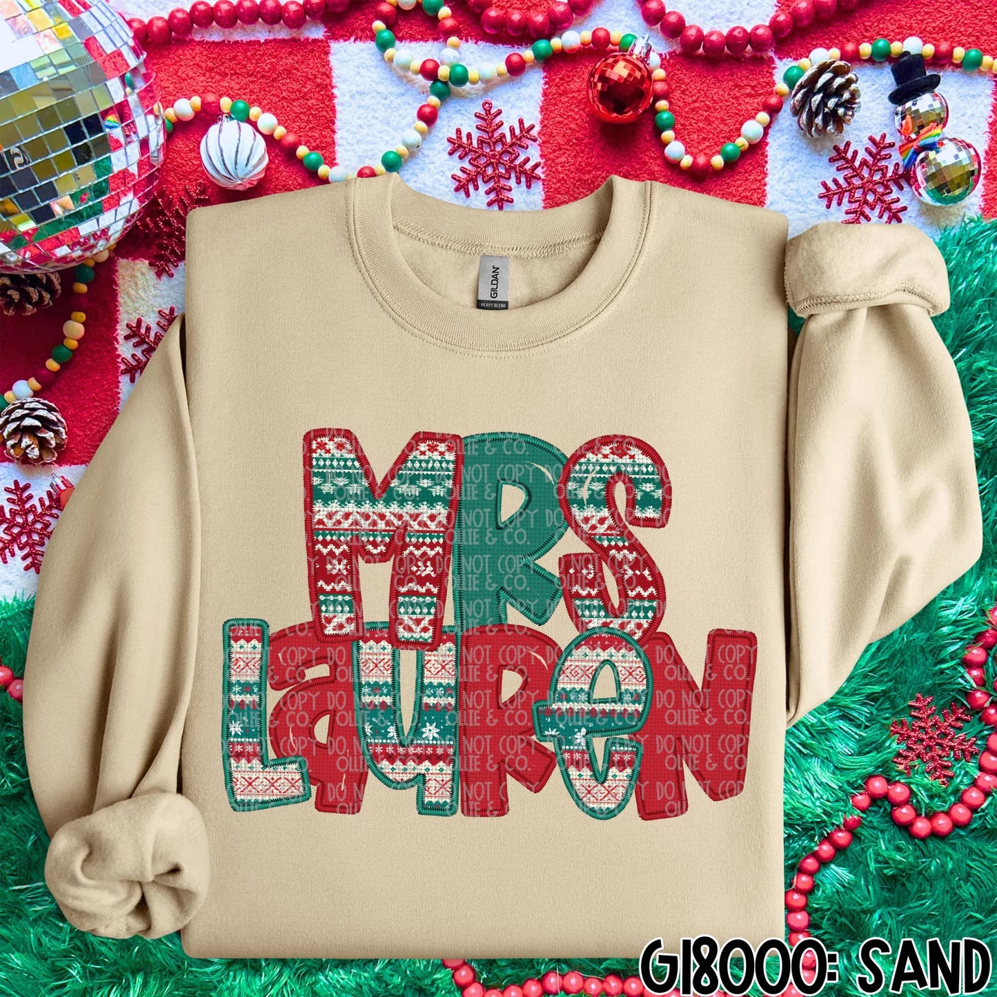 CHRISTMAS SWEATER NAMES - FAUX EMBROIDERY - MOCKUP ONLY