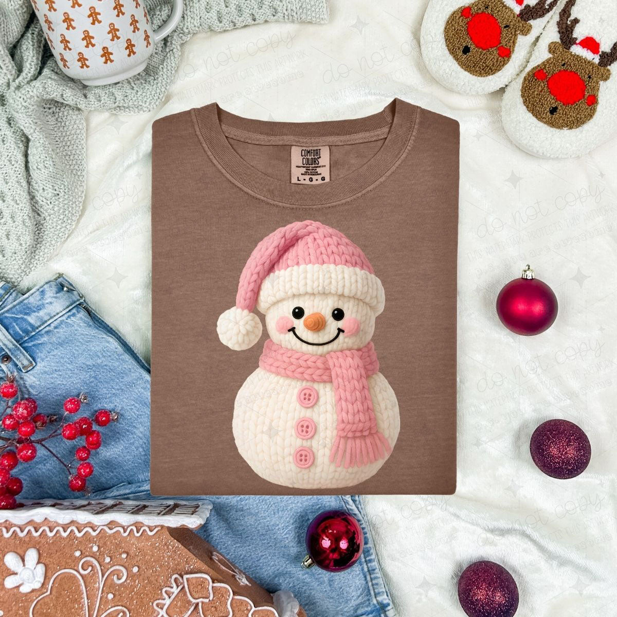 PINK SNOWMAN - FAUX YARN - DTF TRANSFER