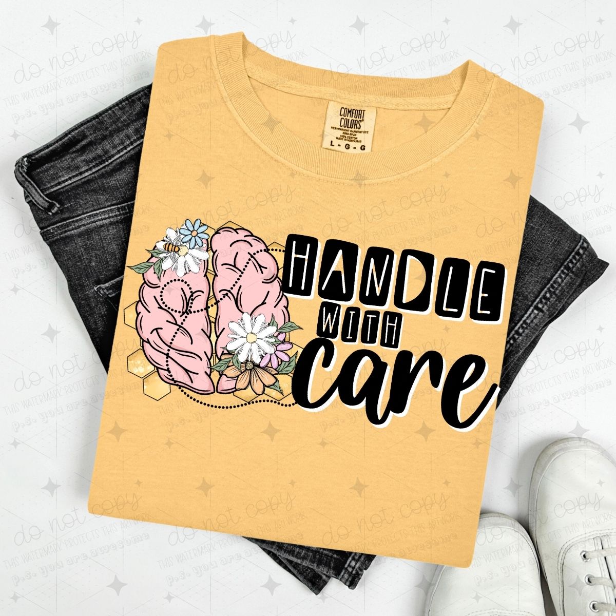 HANDLE WITH CARE - BEES AND FLORAL BRAIN - DTF TRANSFER
