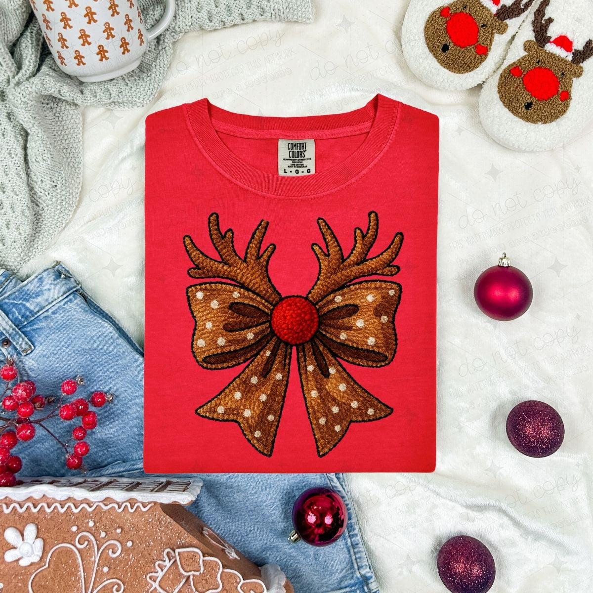 COQUETTE REINDEER BOW - FAUX YARN - DTF TRANSFER