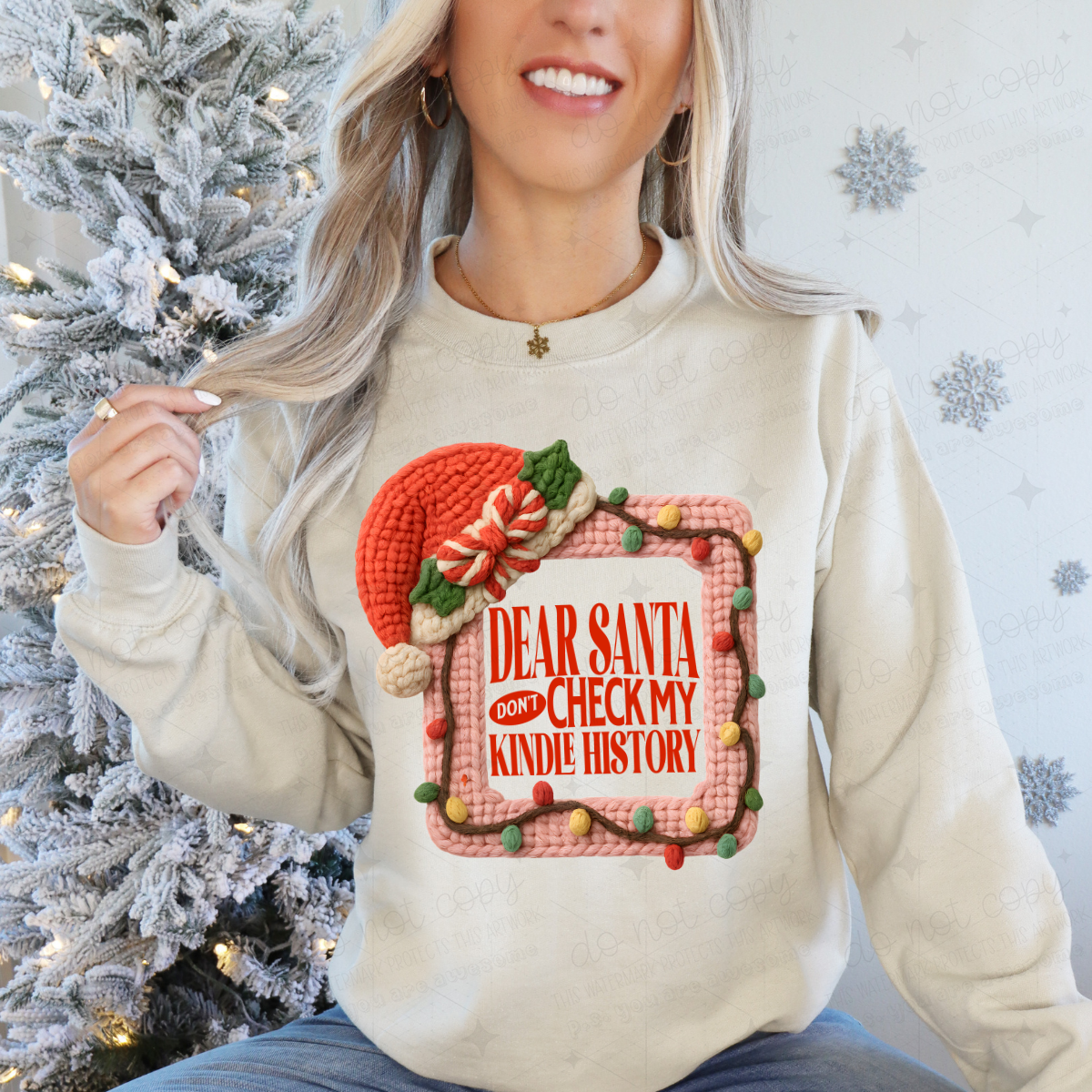 DEAR SANTA DON'T CHECK MY KINDLE HISTORY - FAUX YARN - DTF TRANSFER