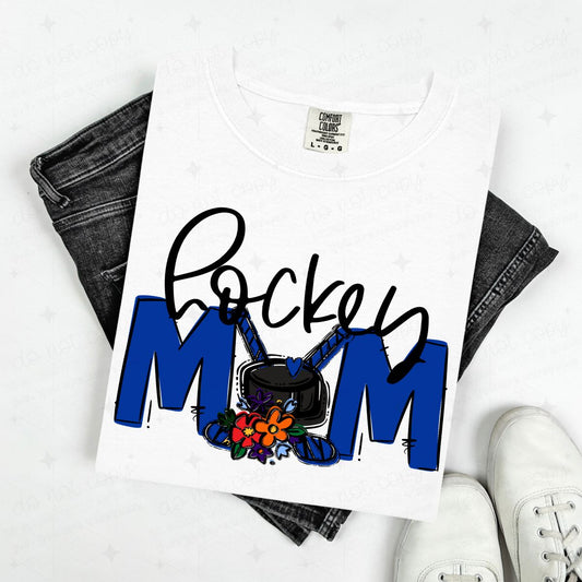 HOCKEY MOM - ROYAL BLUE/WITH FLOWER - DTF TRANSFER