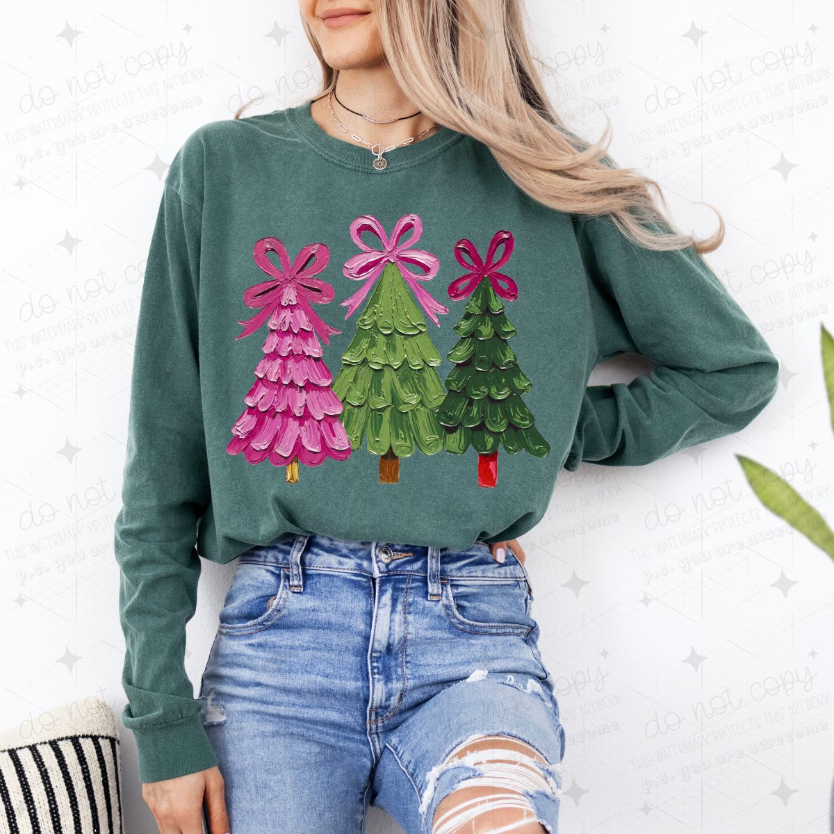 COQUETTE HAND PAINTED CHRISTMAS TREES - COMPLETED TEE