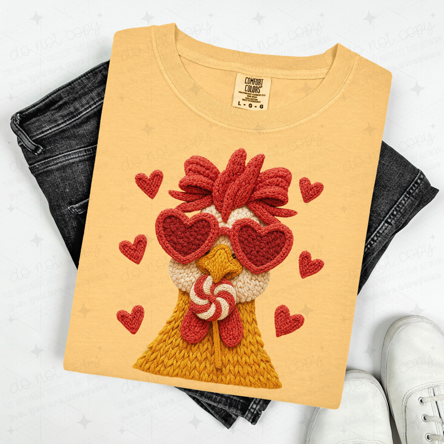 VALENTINES DAY CHICKEN - FAUX YARN - DTF TRANSFER