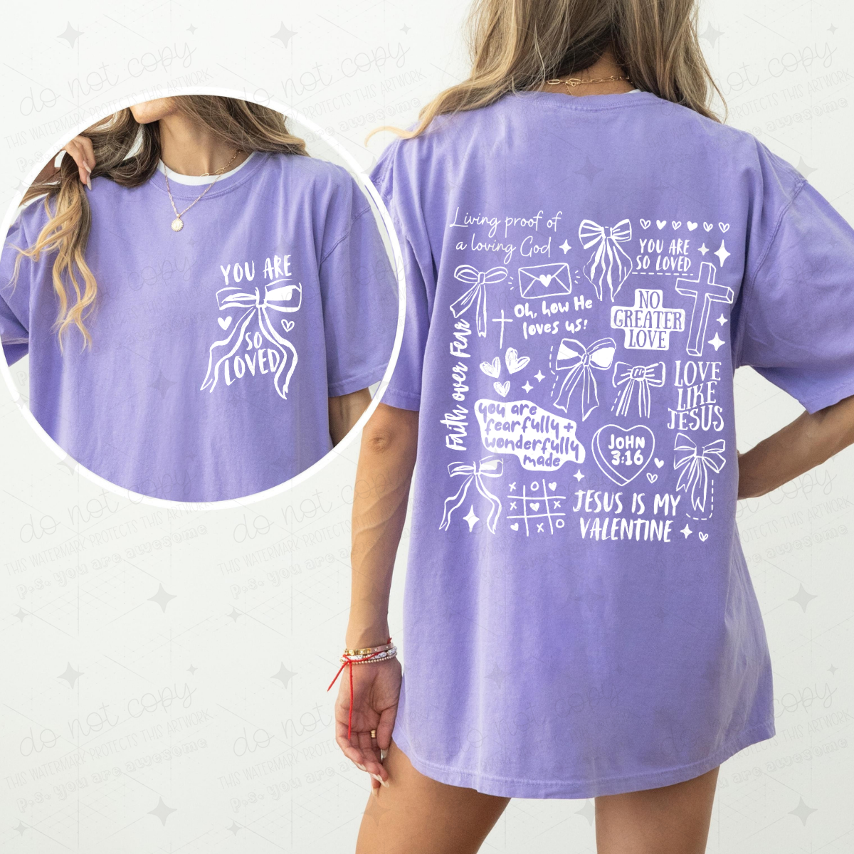 COQUETTE YOU ARE SO LOVED - WHITE TEXT - FRONT+BACK - DTF TRANSFER