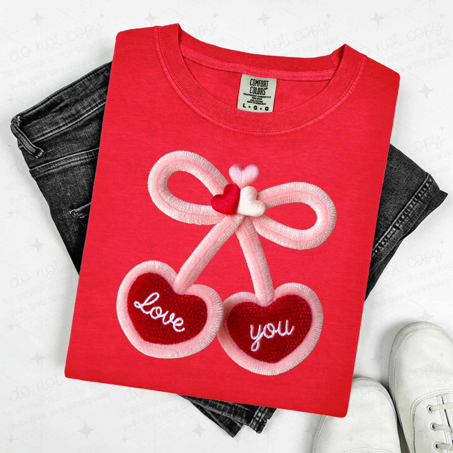 COQUETTE LOVE YOU CHERRY HEARTS - FAUX YARN - DTF TRANSFER