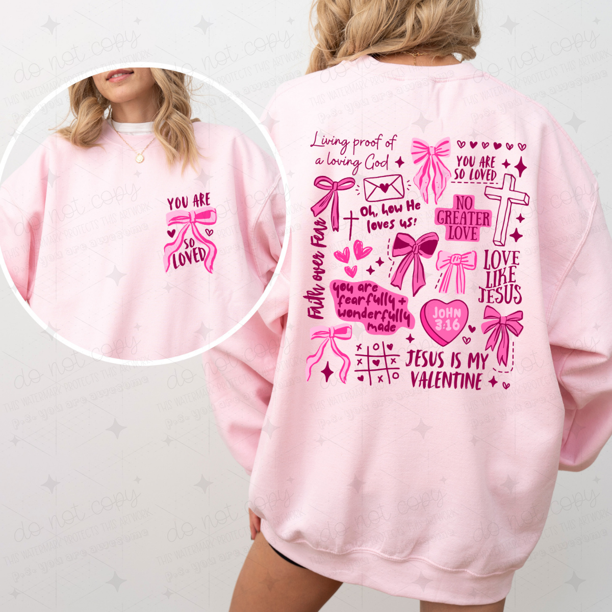 COQUETTE YOU ARE SO LOVED - PINK TEXT - FRONT+BACK - DTF TRANSFER