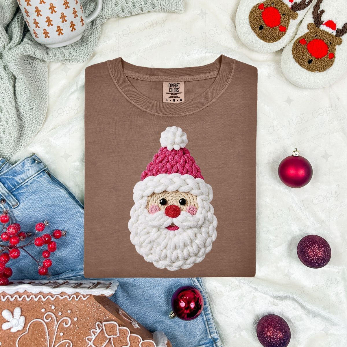 SANTA WITH A PINK HAT - FAUX YARN - DTF TRANSFER