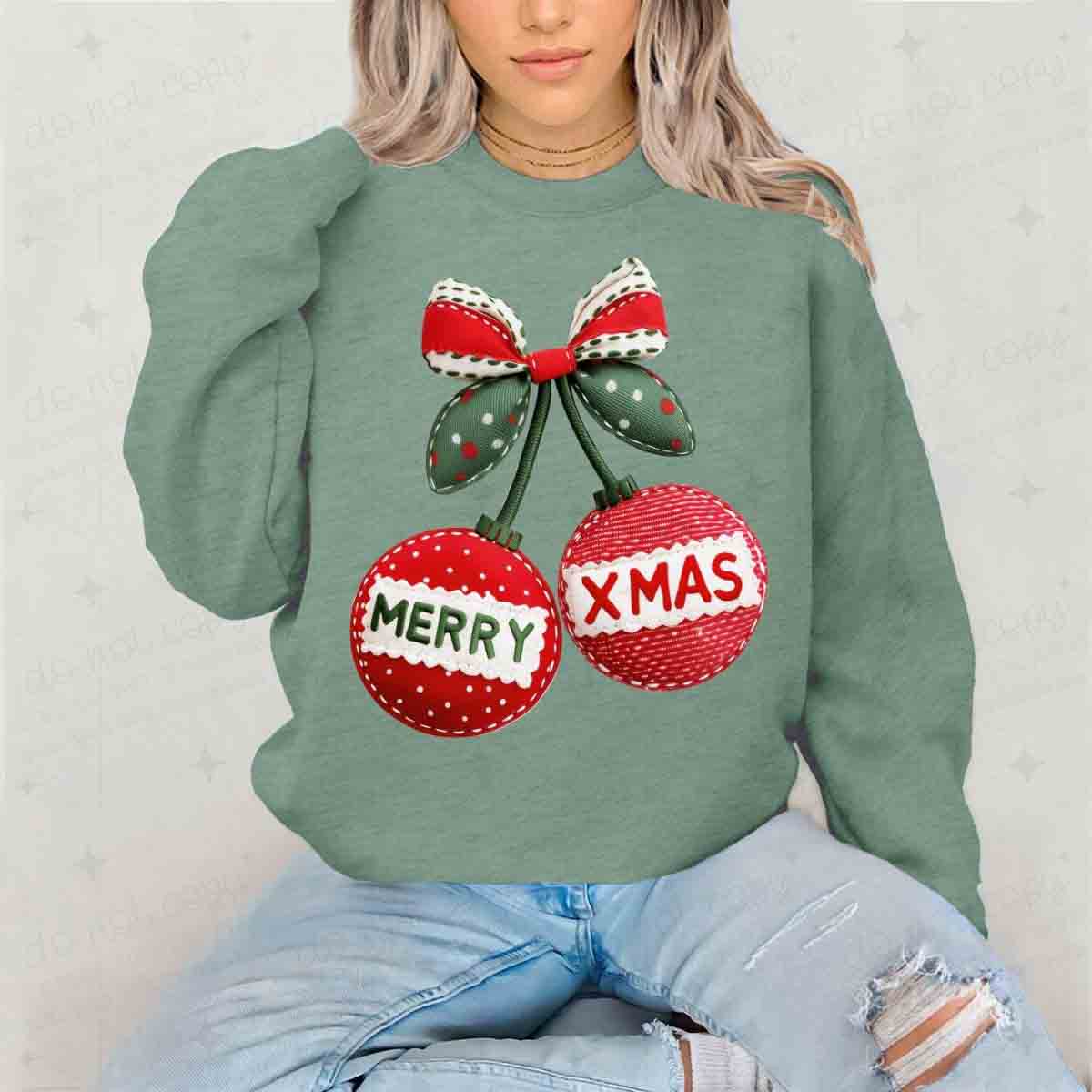 COQUETTE MERRY XMAS CHERRY ORNAMENTS - FAUX YARN - DTF TRANSFER