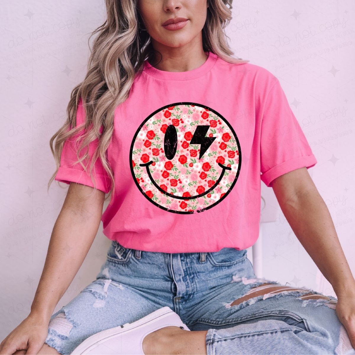 FLORAL SMILEY FACE - DTF TRANSFER