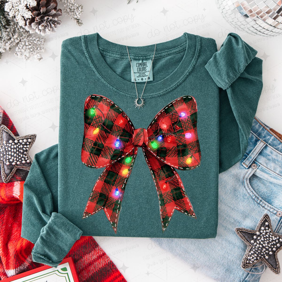 COQUETTE CHRISTMAS LIGHTS BOW - DTF TRANSFER