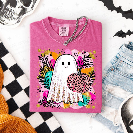 BRIGHT GHOST AND PUMPKIN - FAUX GLITTER - DTF TRANSFER