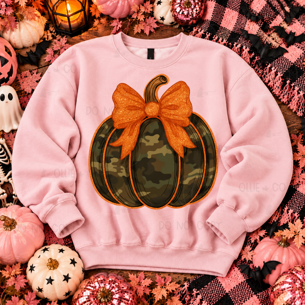 CAMO PUMPKIN ORANGE BOW - DTF TRANSFER