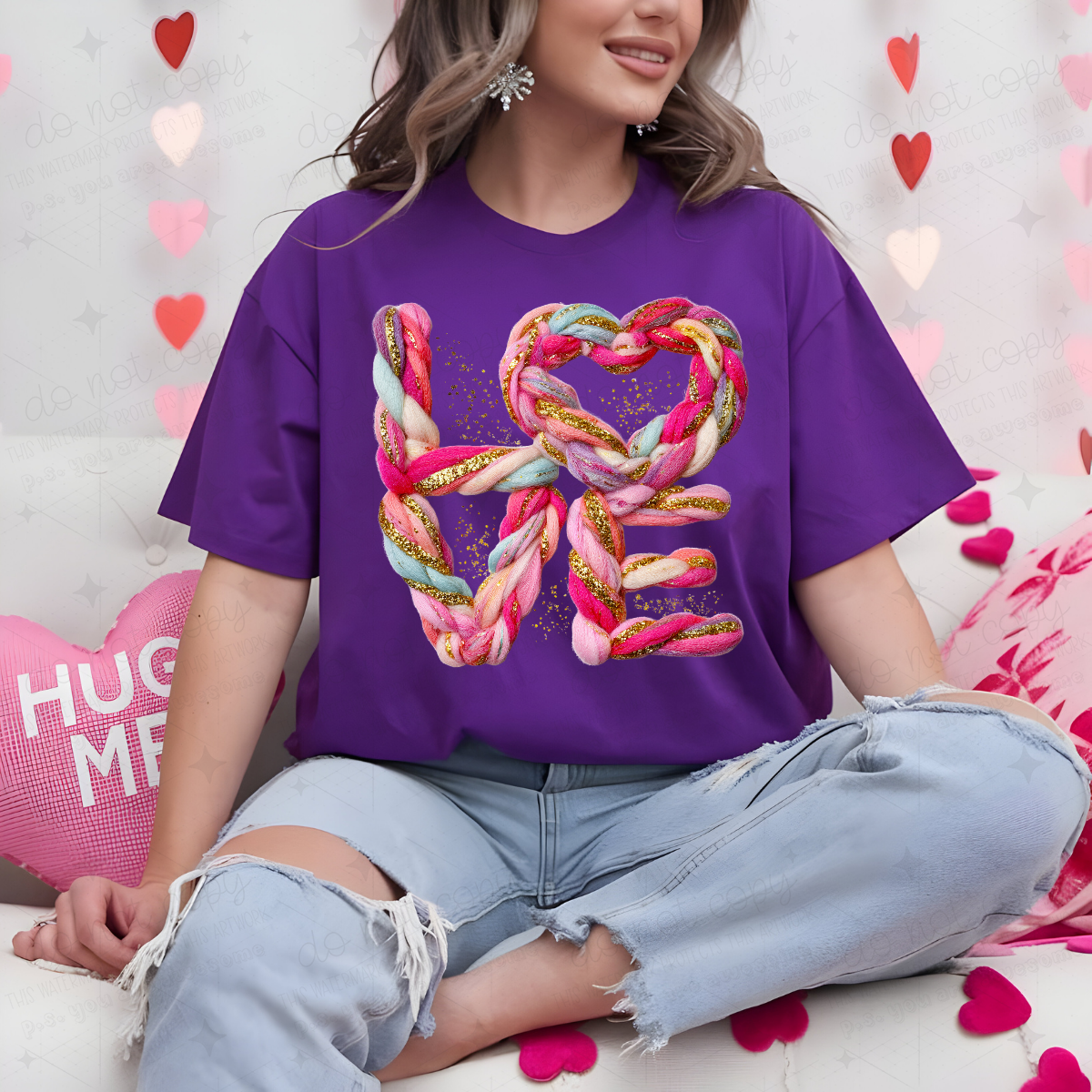 BRAIDED LOVE WITH A HEART - FAUX YARN - DTF TRANSFER