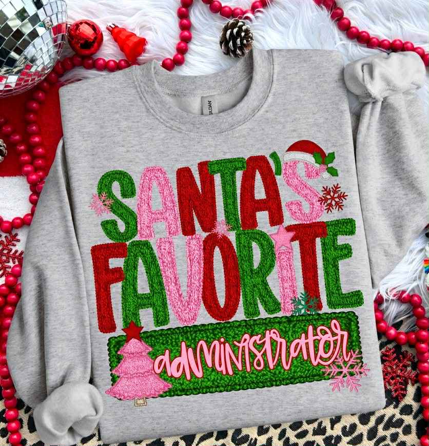 SANTA'S FAVORITE ADMINISTRATOR - FAUX YARN - DTF TRANSFER