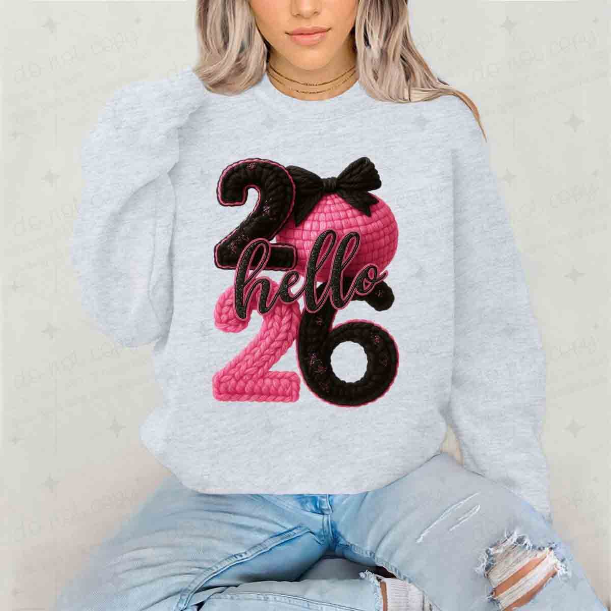 COQUETTE PINK AND BLACK HELLO 2026 - FAUX YARN - DTF TRANSFER