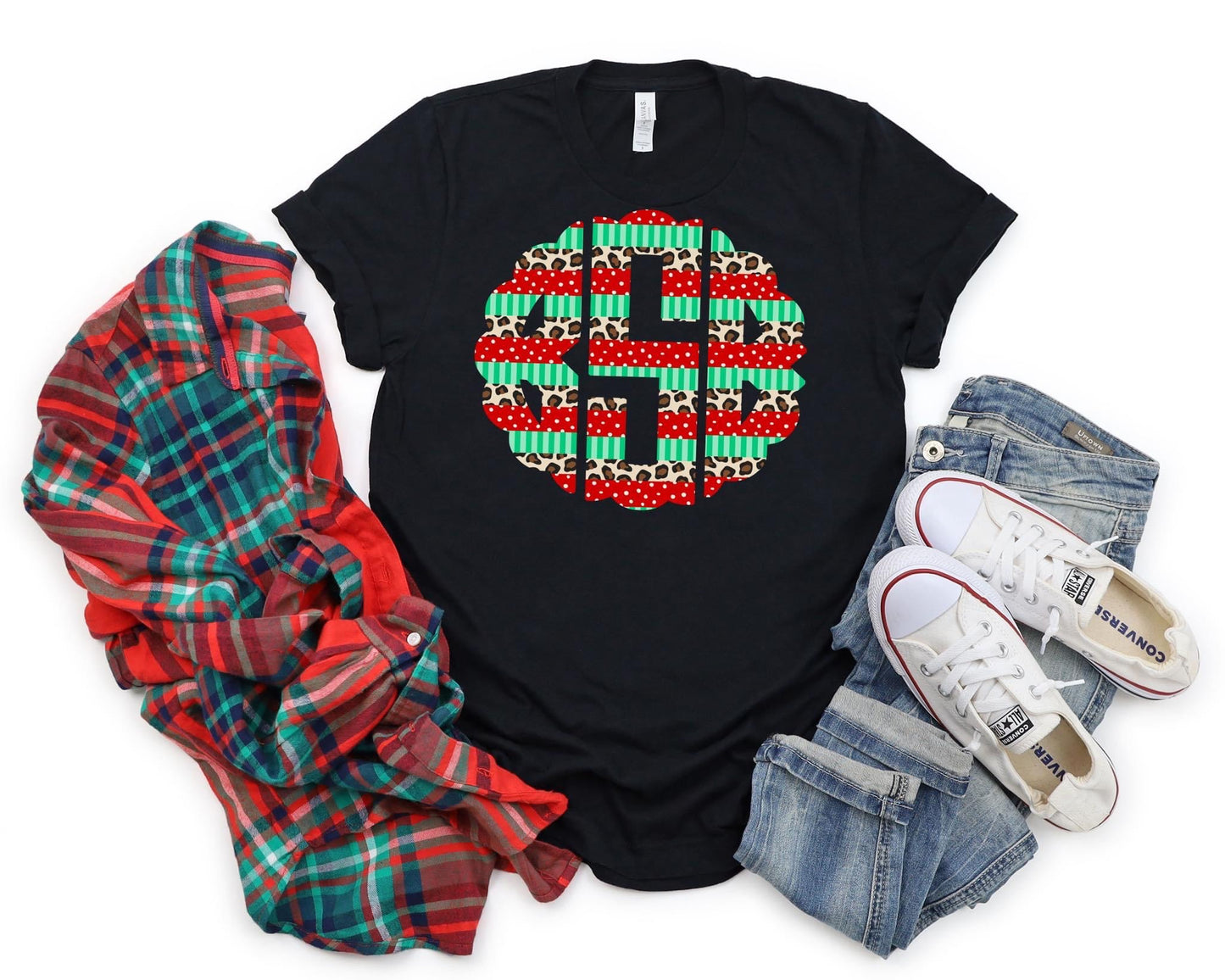 LEOPARD STRIPE CHRISTMAS MONOGRAM - CUSTOM TRANSFER