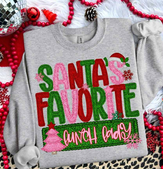 SANTA'S FAVORITE LUNCH LADY - FAUX YARN - DTF TRANSFER