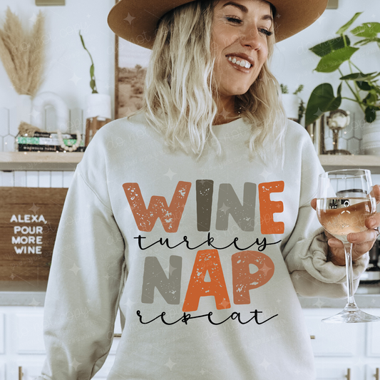 WINE TURKEY NAP REPEAT  - DTF TRANSFER