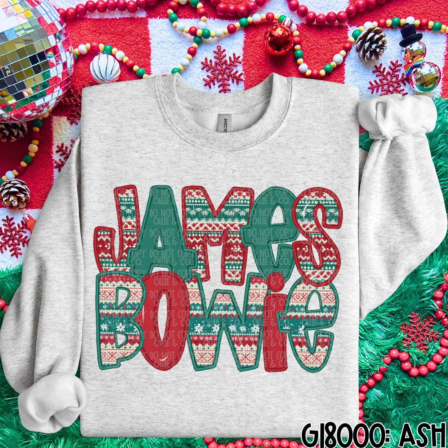 CHRISTMAS SWEATER NAMES - FAUX EMBROIDERY - MOCKUP ONLY