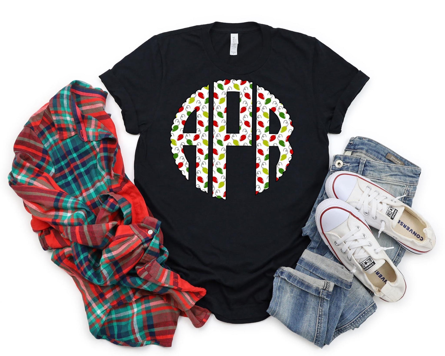 CHRISTMAS LIGHTS MONOGRAM - CUSTOM TRANSFER