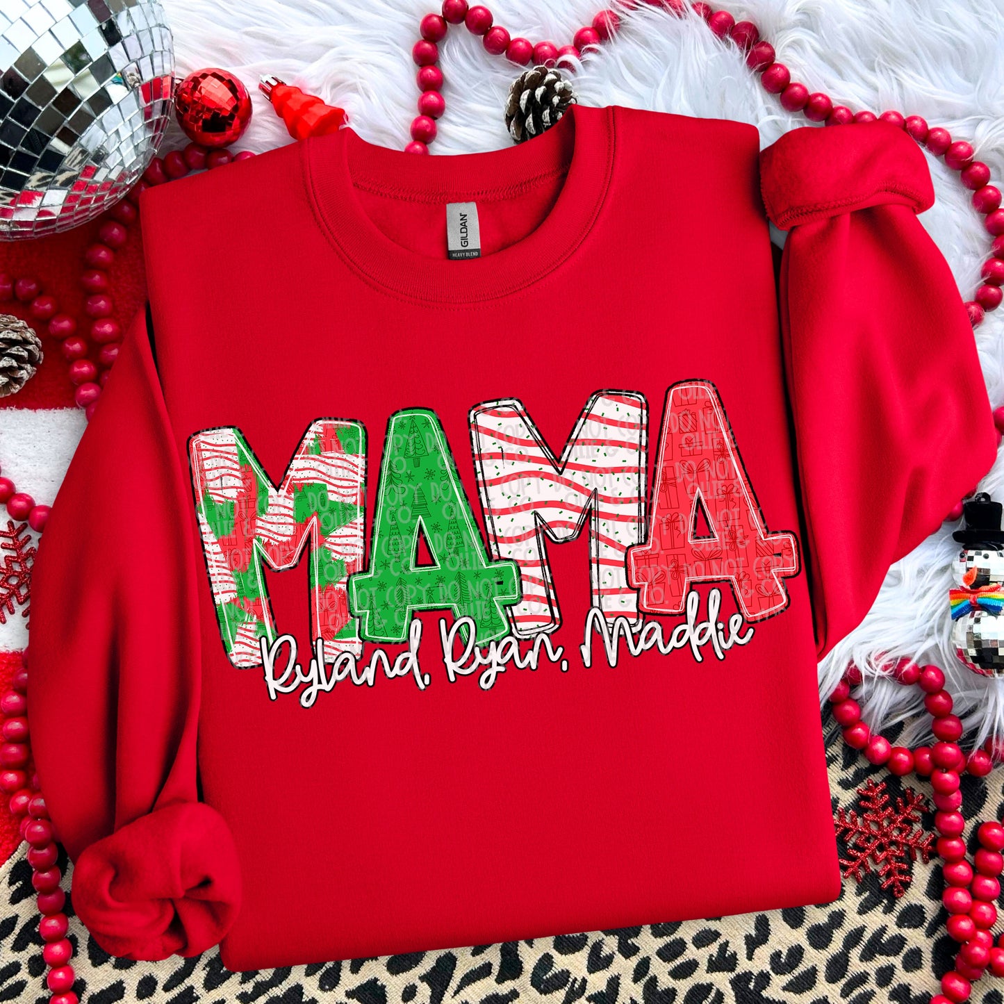 HAND LETTERED CHRISTMAS, MAMA AUNT GRANDMA ETC W/ KID NAMES - CUSTOM TRANSFER