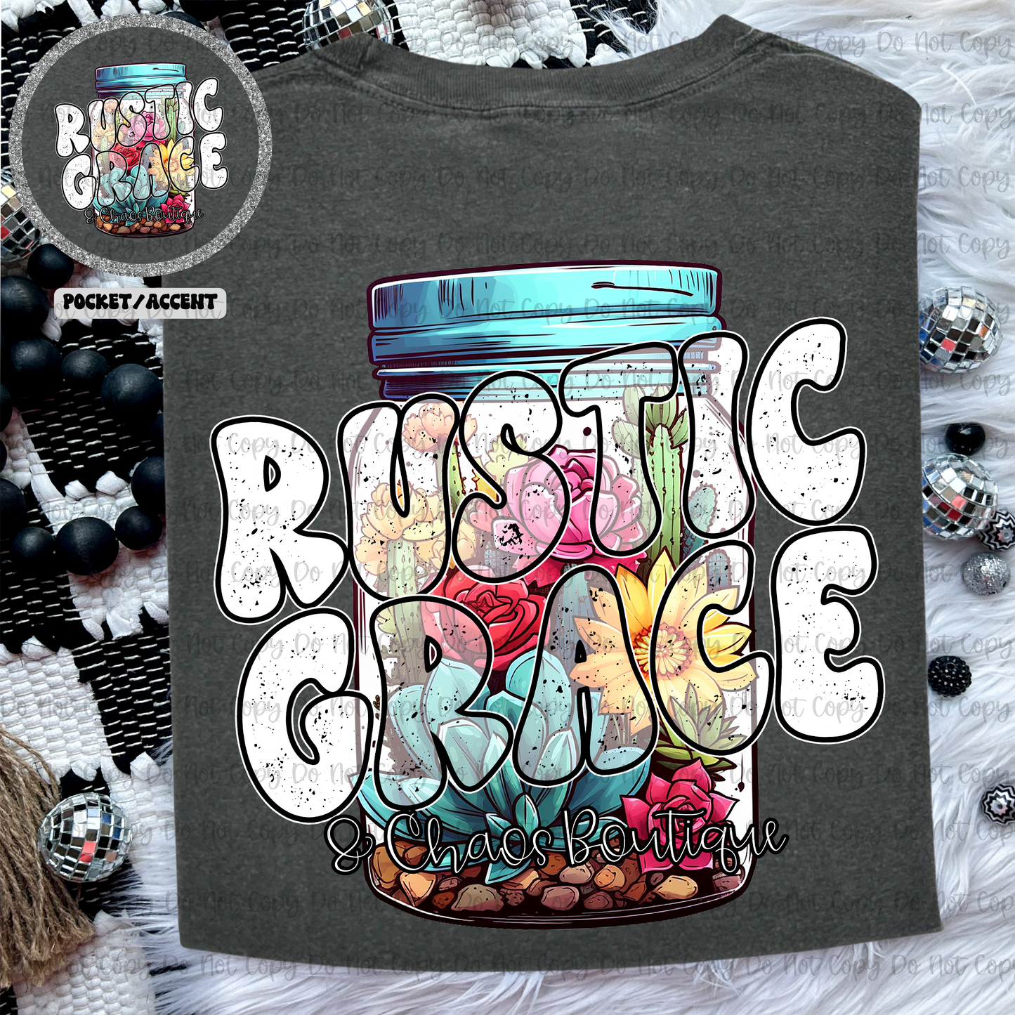 MASON JAR SUCCULENT BUSINESS NAME - FRONT+BACK - CUSTOM TRANSFER